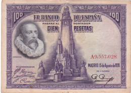 ESPAGNE - 100 PESETAS 1928 - CERVANTES N° Série A9557028 - 100 Pesetas