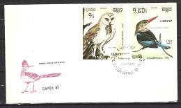 KAMPUCHEA. N°740-1 Sur Enveloppe 1er Jour (FDC) De 1987. Effraie/Martin-chasseur. - Gufi E Civette