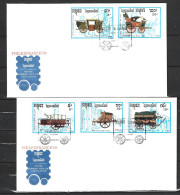 CAMBODGE. N°880-4 Sur 2 Enveloppes 1er Jour (FDC's) De 1989.  Diligences & Malles-poste. - Postkoetsen