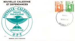 NOUVELLE CALEDONIE FDC 1985 CAGOU 3 ET 4 F - FDC