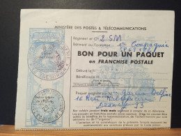 Bon Pour Un Paquet En Franchise Postale.10ème Compagnie Du Génie, Le 29 Septembre 1972 - Militaire Zegels