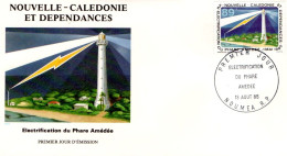 NOUVELLE CALEDONIE FDC 1985 ELECTRIFICATION PHARE AMEDEE - FDC