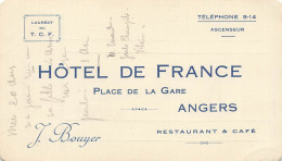 Angers * Hôtel De France Place De La Gare J. BOUYER * Carte De Visite Ancienne - Angers