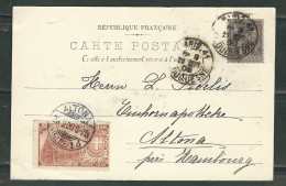 FRANCE 1900 N° 103  Obl. S/CP Avec La Vignette Expo Universelle Paris  Pour Altona Allemagne - 1898-1900 Sage (Type III)