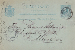 Briefkaart 7 Jan 1888 Amst:W:Dok (bijkantoor Kleinrond) Naar Munchen - Poststempel