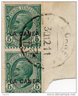1912 FRAMMENTO CON DENTELLATURA SPOSTATA  + SOVRASTAMPA LA CANEA - Oblitérés