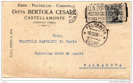 1928 CARTOLINA INTESTATA  DITTA BERTOLA FERRI CARBONI  CON ANNULLO IVREA  +  PALMANOVA UDINE + TARGHETTA - Nuovi