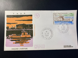 Enveloppe 1er Jour "Chaland L'Aventure" 01/01/1991 - 158 - TAAF - Iles Kerguelen - Bateaux - FDC