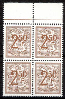 BE    1544    XX      ---      MNH  --  Chiffre Sur Lion Héraldique : Bloc De 4 Bord De Feuille - Unused Stamps