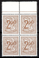 BE    1544    XX      ---      MNH  --  Chiffre Sur Lion Héraldique : Bloc De 4 Bord De Feuille - Neufs