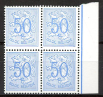 BE    854b  XX      ---      MNH  --  Chiffre Sur Lion Héraldique  --  Bloc De 4 Bord De Feuille - 1977-1985 Figure On Lion