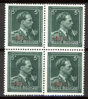 BE    724Tb    XX      ---      MNH  -- Léopold III  --  Bloc De 4  --  Belle Nuance Vert-gris - 1946 -10 %