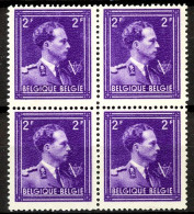 BE    693    XX      ---      MNH  -- Léopold III  --  Bloc De 4 - 1936-1957 Col Ouvert