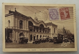 France-Paris-La Gare Montparnasse-Trams, Buses, Cars On The Street In 1932. - Transport Urbain En Surface