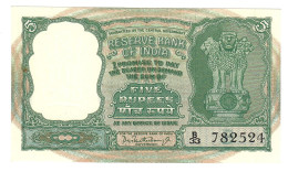 INDIA P36b 5 RUPEES 1964  Signature BHATTACHARYA   LETTER B     UNC. 2 Usual P.h. - Indien