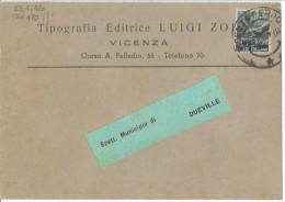 LUOGOTENENZA 3gen1946 Democratica C.40 Isolato Cartolina Commerciale Vicenza - Marcofilía