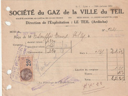 07-Société Du Gaz De La Ville....Le Teil...(Ardèche)....1927 - Elektriciteit En Gas