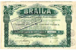 BRAILA - Tramways Et Éclairage Électriques; Action De Capital (Roumanie) - Ferrocarril & Tranvías