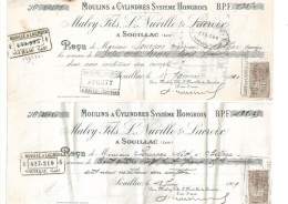 Lettre De Change MOULINS A CYLINDRES SYSTEME HONGROIS Malvy.Fils , L. Nuville & Lacroix   SOUILLAC 1909  1910  (1426) - Bills Of Exchange