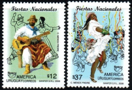 2008 Uruguay America Issue National Festivals Guitarist And Dancers , Dancer And Costumed Drummers #2244 - 2245 ** MNH - Uruguay