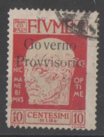 Fiume 1921 - Governo Provvisorio - Effigie Soprastampata Senza Trattino 10 C. - Fiume