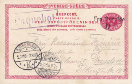 Sweden Postal Stationery Ganzsache Boxed Purple PAQUEBOT & 'Fra Sverige H.' Via KJØBENHAVN K. 1896 DRESDEN-BLASEWITZ - Ganzsachen