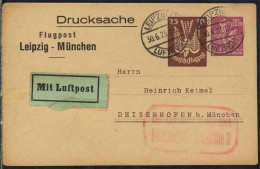 ALLEMAGNE - AVIATION - LEIPZIG  / 1923 ENTIER POSTAL 2 FIGURINES IMPRIMEES TIMBRE SUR COMMANDE ==> MÜNCHEN  (ref 8764a) - Cartes Postales
