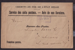 DDFF 782 - Chemins De Fer De L' Etat - Enveloppe De Service Des Colis Postaux - Avis De Non-Livraison 1915 - Other & Unclassified