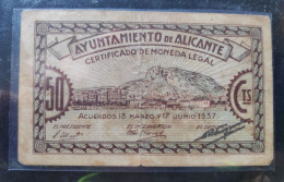Billete Local De Alicante 1937 50ctms. Usado - 1-2 Pesetas