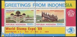 Indonesia 1989 World Stamp Expo S/s, Mint NH, Art - Architecture - Indonésie