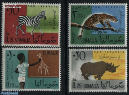 Somalia 1960 Children Aid, Animals 4v, Mint NH, Nature - Animals (others & Mixed) - Cat Family - Giraffe - Rhinoceros .. - Somalia (1960-...)