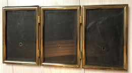 Ancien Cadre Triple Doré Arrière Velours Noir 10.5*15.5cms - Art Nouveau / Art Deco