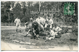 Militaria CPA Voyagé 1913 * SURESNES 5e Génie Télégraphie De Campagne Installation D'un Poste Télégraphique (Soldats) - Manöver