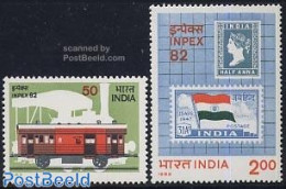 India 1982 Inpex 2v, Mint NH, Transport - Stamps On Stamps - Railways - Neufs