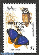 Belize/British Honduras 1990 First Dollar Coin 1v, Mint NH, Nature - Various - Birds - Butterflies - Owls - Banking An.. - Honduras Británica (...-1970)