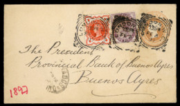 GREAT BRITAIN. 1897(Feb 8th). 1d Pink Stationery Envelope Used To Buenos Aires, ARGENTINA And Up-rated With 1887 ½d Verm - ...-1840 Prephilately