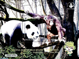 Indonesia 2019 World Stamp Expo Wuhan S/s, Mint NH, Nature - Animals (others & Mixed) - Monkeys - Philately - Wild Mam.. - Indonésie