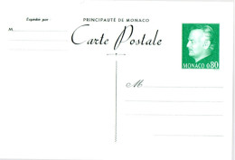 MONACO -- MONTE CARLO -- Monégasque -- ENTIER POSTAL -- CPA -- 0,80 C. Prince Rainier III (1977) - Interi Postali