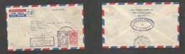 SAUDI ARABIA. 1958 Jeddah - India, Bombay (5 Jan 59) Registered Air Multifkd Env. Arrival Cachet. VF Bilingual Cds. - Saudi Arabia