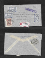 SAUDI ARABIA. 1954 (19 Feb) Djeddah - Sweden, Gotheburg (24 Feb) Registered Air Multifkd Env. Scarce Stamps Combination  - Arabie Saoudite