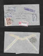 SAUDI ARABIA. 1954 (19 Feb) Djeddah - Sweden, Gotheburg (24 Feb) Registered Air Multifkd Env. Scarce Stamps Combination  - Saudi Arabia