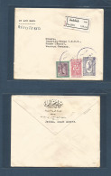 SAUDI ARABIA. 1951 (21 Febr) Jeddah - West Germany, Bunde. Registered Air Multifkd Env. VF Lilac Cds. - Arabie Saoudite