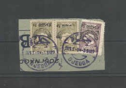 SAUDI ARABIA. 1927 (3 Sept) Bilingual Cachet. Djedda. Small Fragment With Single + Pair Local Overprint Lilac Bilingual  - Arabie Saoudite