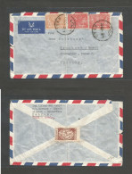 SAUDI ARABIA. 1954 (25 May) Ryad - Germany, Ekerbach, Neckar. Air Multifkd Front + Reverse Envelope. VF Bilingual Cachet - Arabie Saoudite