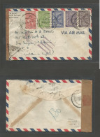 SAUDI ARABIA. 1941 (16 Dec) BAHREIN. Khobar - USA, LA. Air Multifkd S. Arabia Stamps, Bilingual Cds + Reverse BAHREIN (1 - Arabie Saoudite