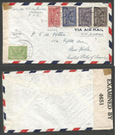 SAUDI ARABIA. 1943 (21 Feb) Bahrain - Khodan - USA, NYC. Air Multifkd Envelope + Censored. Via Lagos, Nigeria (and Brazi - Arabie Saoudite