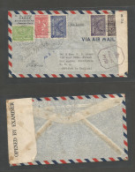 SAUDI ARABIA. 1943 (13 Feb) Bahrein, Persian Gulf. Khobar - USA, LA. Air Censored Multifkd Envelope Via Lagos. Fine Scar - Arabie Saoudite