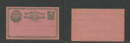 SALVADOR, EL. 1896 (15 Ene) El Chilamatal - La Libertad 2c Doble Green / Pink Stationary Card Used On Way Out Internally - El Salvador