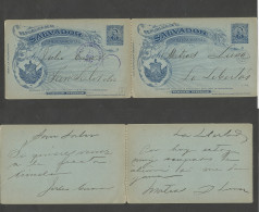 SALVADOR, EL. 1897 (14 Aug) El Chilamatal - La Libertad (15 Aug) - San Salvador. 2c Blue Illustrated / Bluish Doble Stat - El Salvador