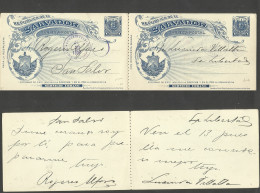 SALVADOR, EL. 1896 (15 June) El Chilamatal - La Libertad (16 June) - Salvador. 1c Blue / Greenish Doble Stationary Card  - El Salvador